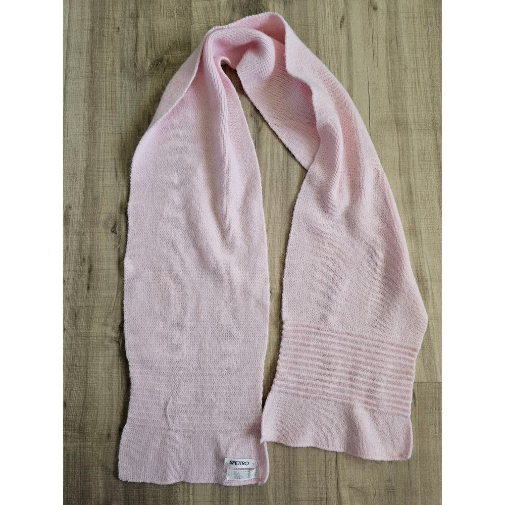 Spettro Vintage Pink Knit Scarf Ribbed Detail Soft Acrylic Blend Made in Taiwan